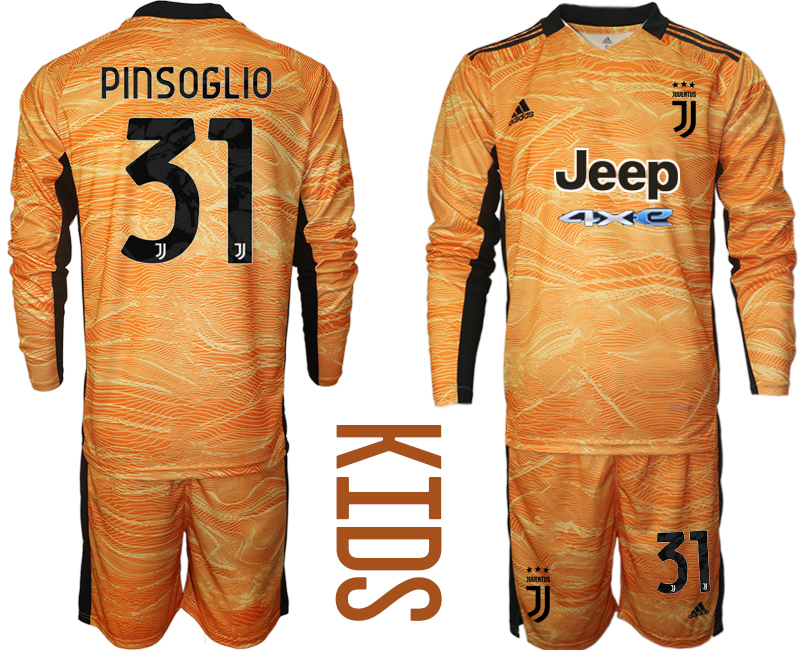 Youth 2021-2022 Club Juventus orange yellow Goalkeeper Long Sleeve #31 Adidas Soccer Jersey